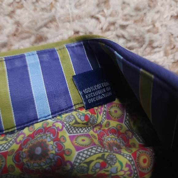 Robert Graham Blue Green Stripe Mens M Flip Cuff Long Sleeve Button Up Shirt - Picture 3 of 10